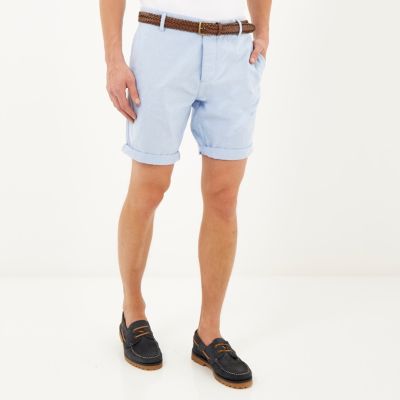 Blue Oxford belted bermuda shorts